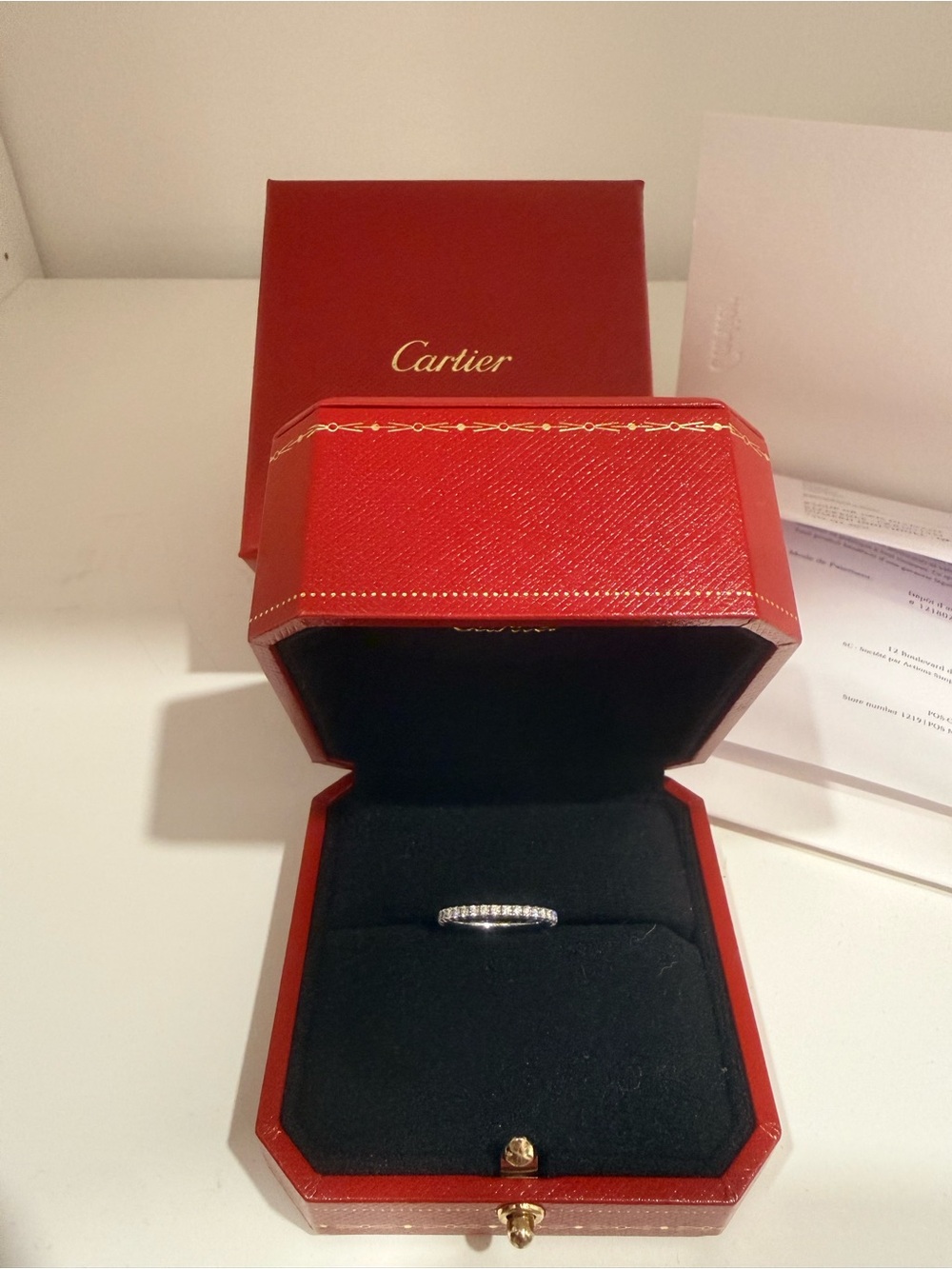 Cartier diamond band with red leather box